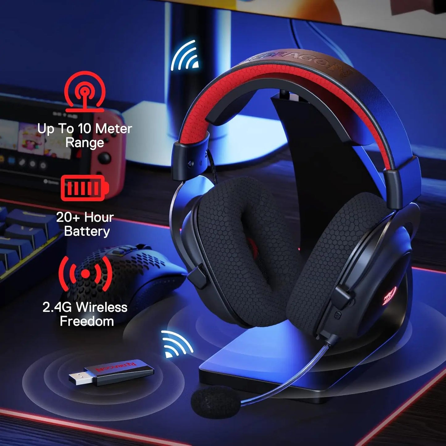 Redragon H510 Pro Zeus X Wireless Gaming Headset Surround Sound