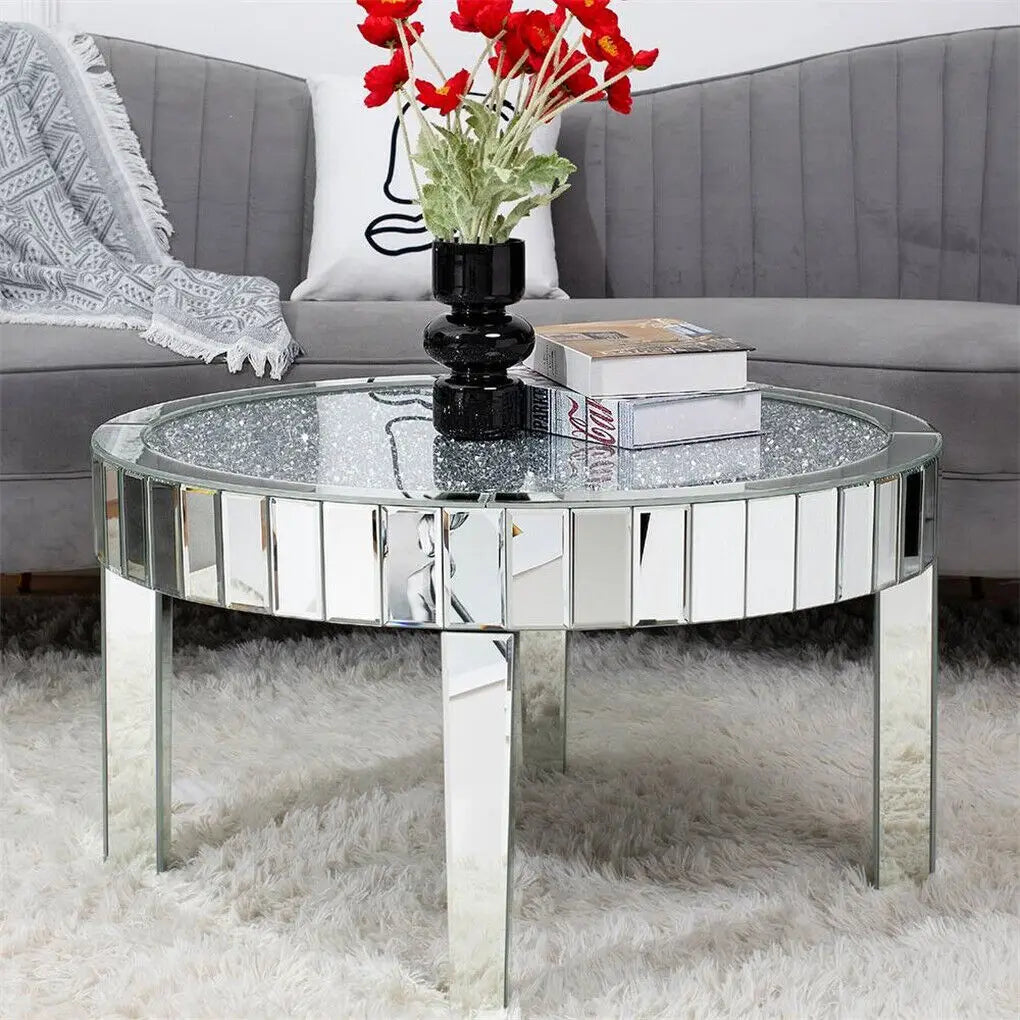 Crushed Crystal Mirrored Round Coffee Table