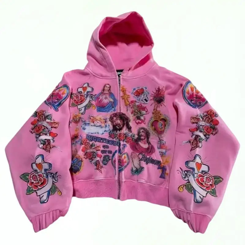 Jesus Y2K Hoodie Jesus Print Hoodie Gothic Harajuku Jacket