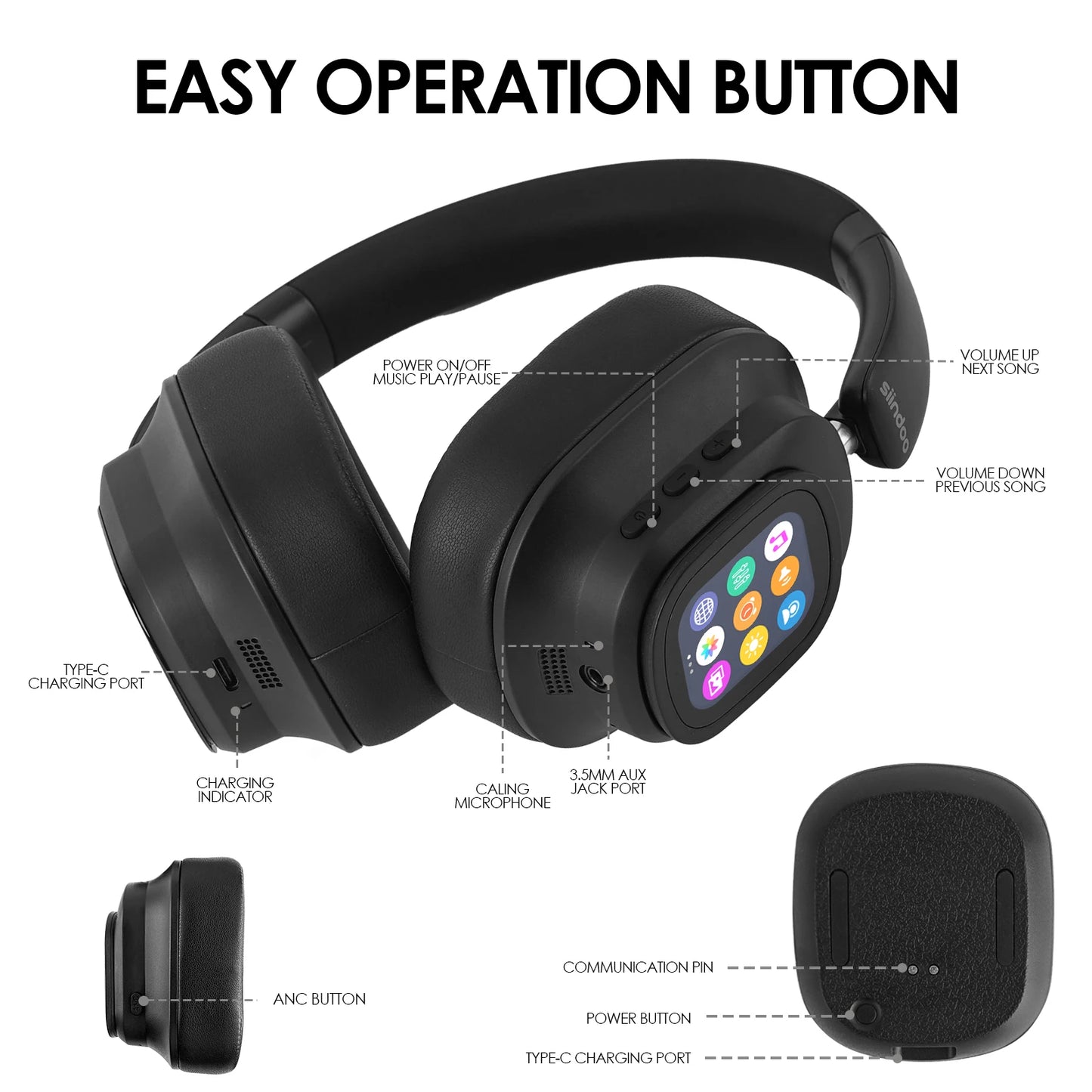 Siindoo ANC930Plus Hybrid Wireless Headphones With Touch Controls
