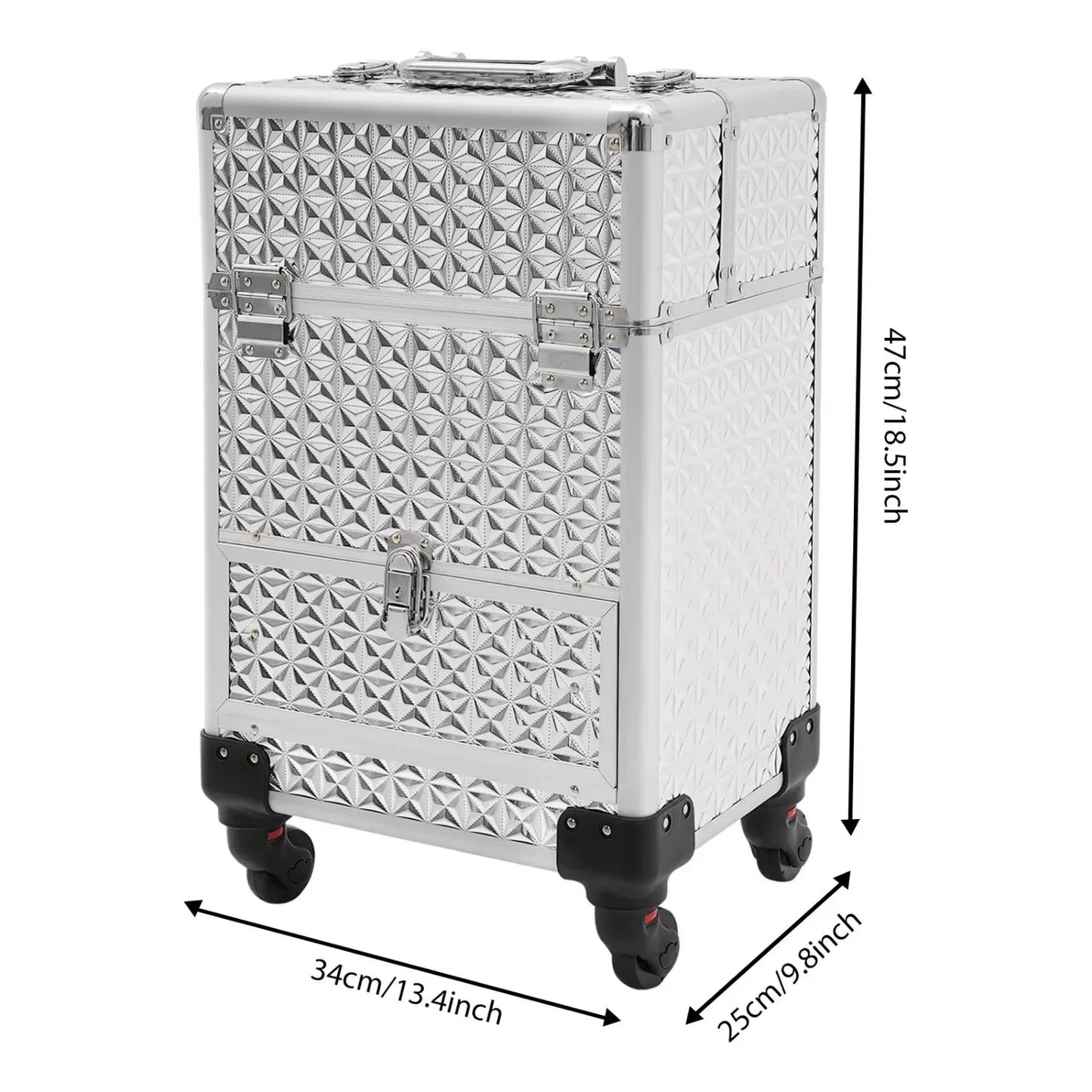 BYMAOCAR Travel Beauty Luggage W/Trolley Lock, Rolling Makeup Train Case, Portable Makeup Organizer Suitcase