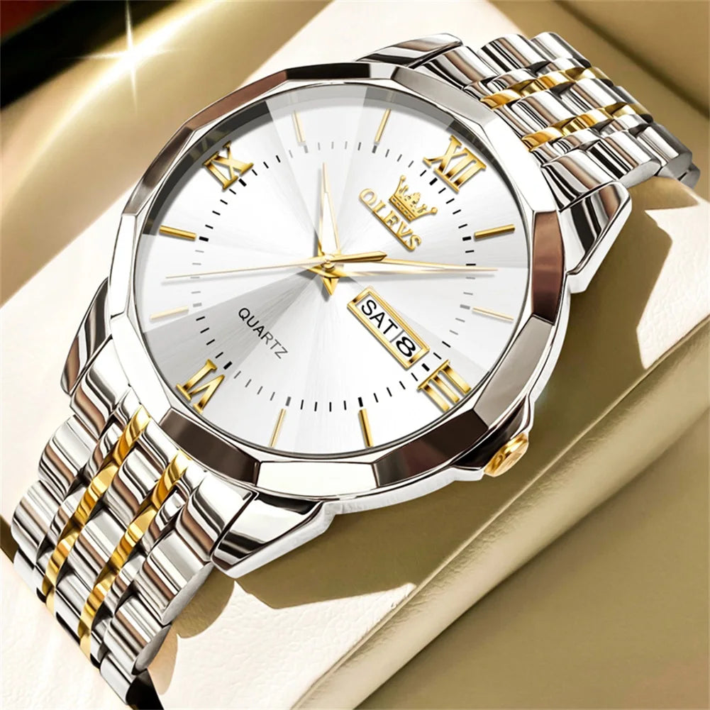 OLEVS Men's Watch Casual Quartz Stainless Steel Luminous Date