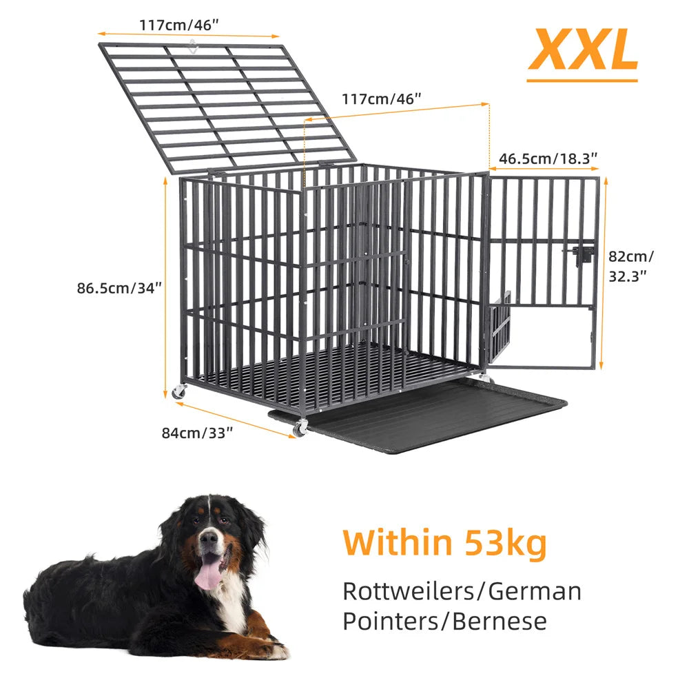 Borwarth Heavy Duty Dog Crate Chew Resistant Square Tube With Lockable Wheels