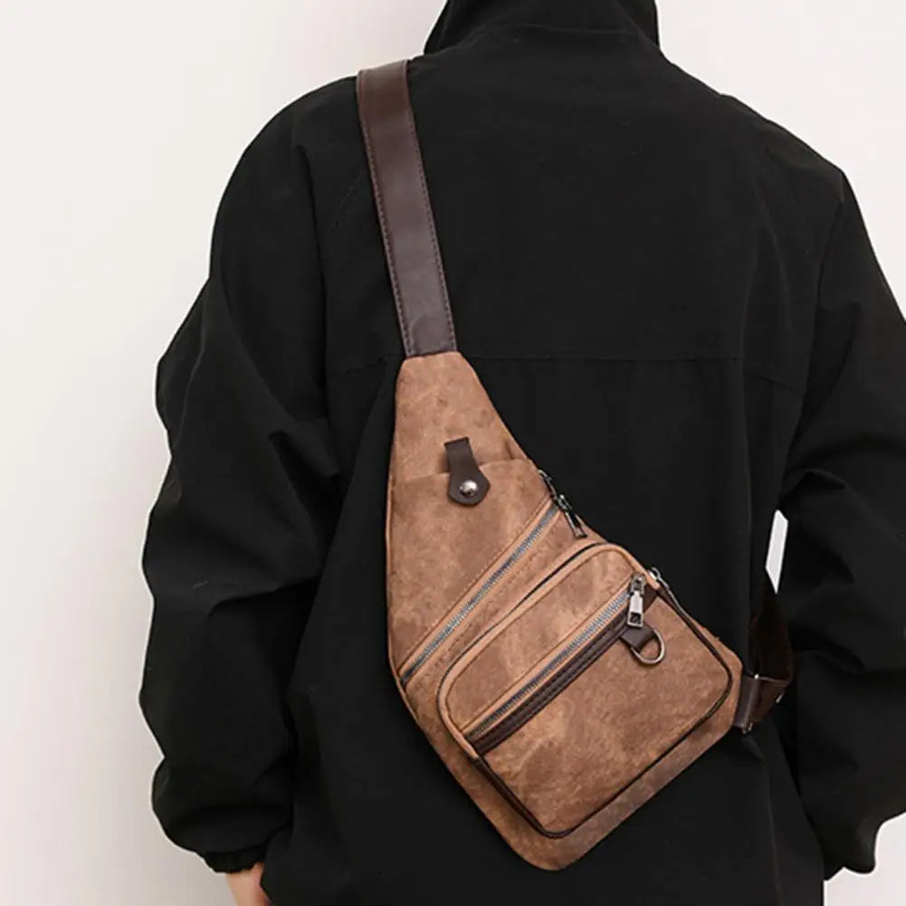 Unisex PU Leather Chest Bag Crossbody Anti Theft Shoulder Bag