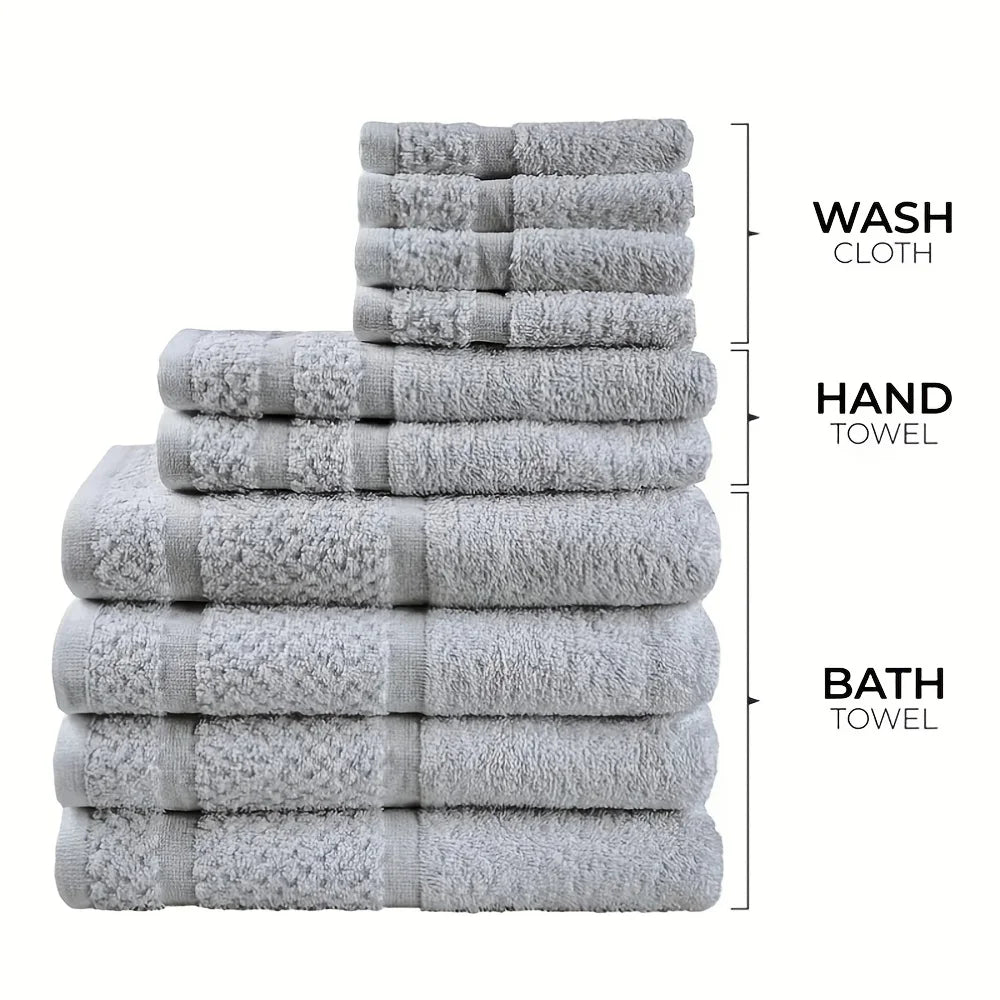 Cotton Polyester Bath Towel Set 10 Pieces Quick Dry Absorbent Towels Washcloths Essentials