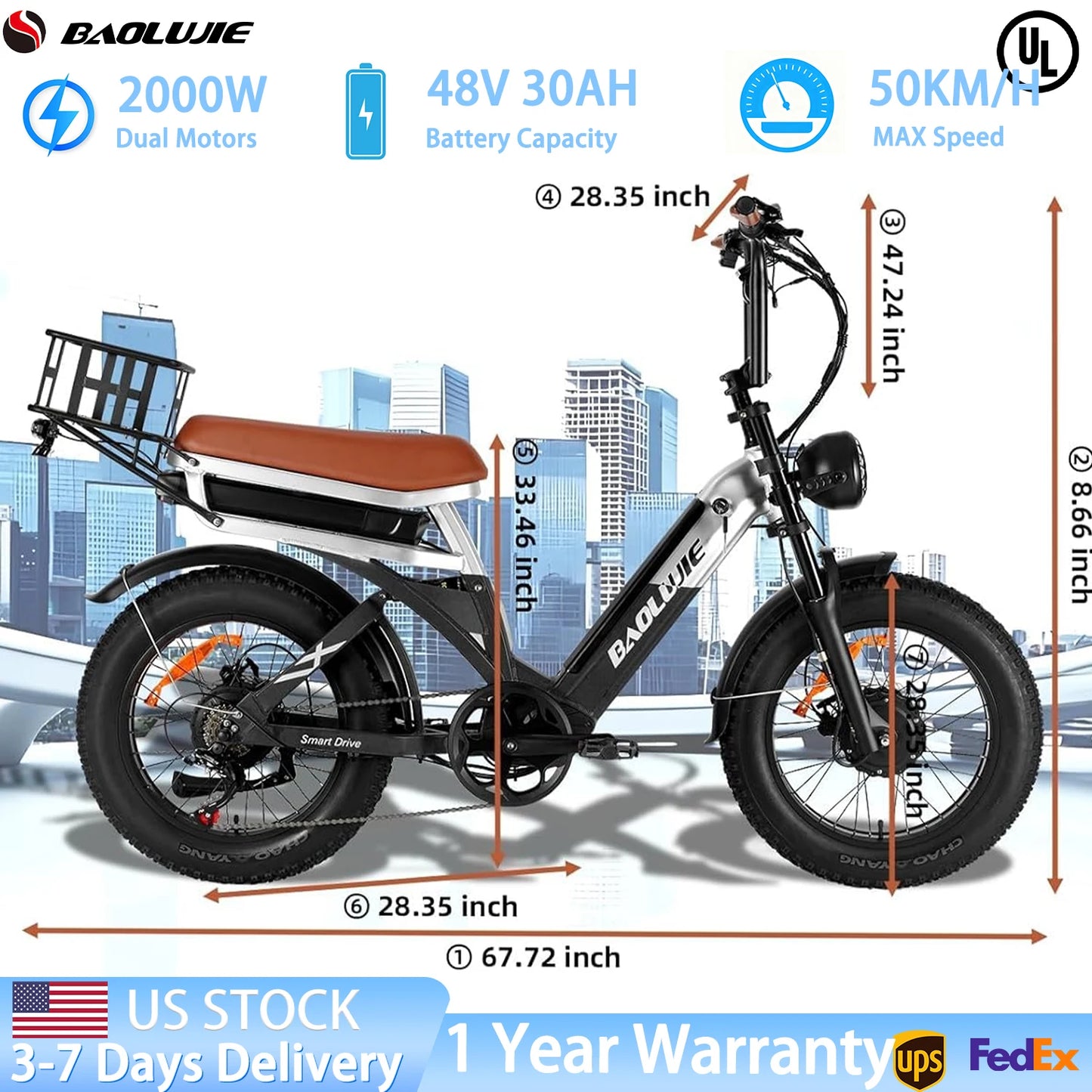 Baolujie Dual Motor 2000W Electric Bike Full Suspension