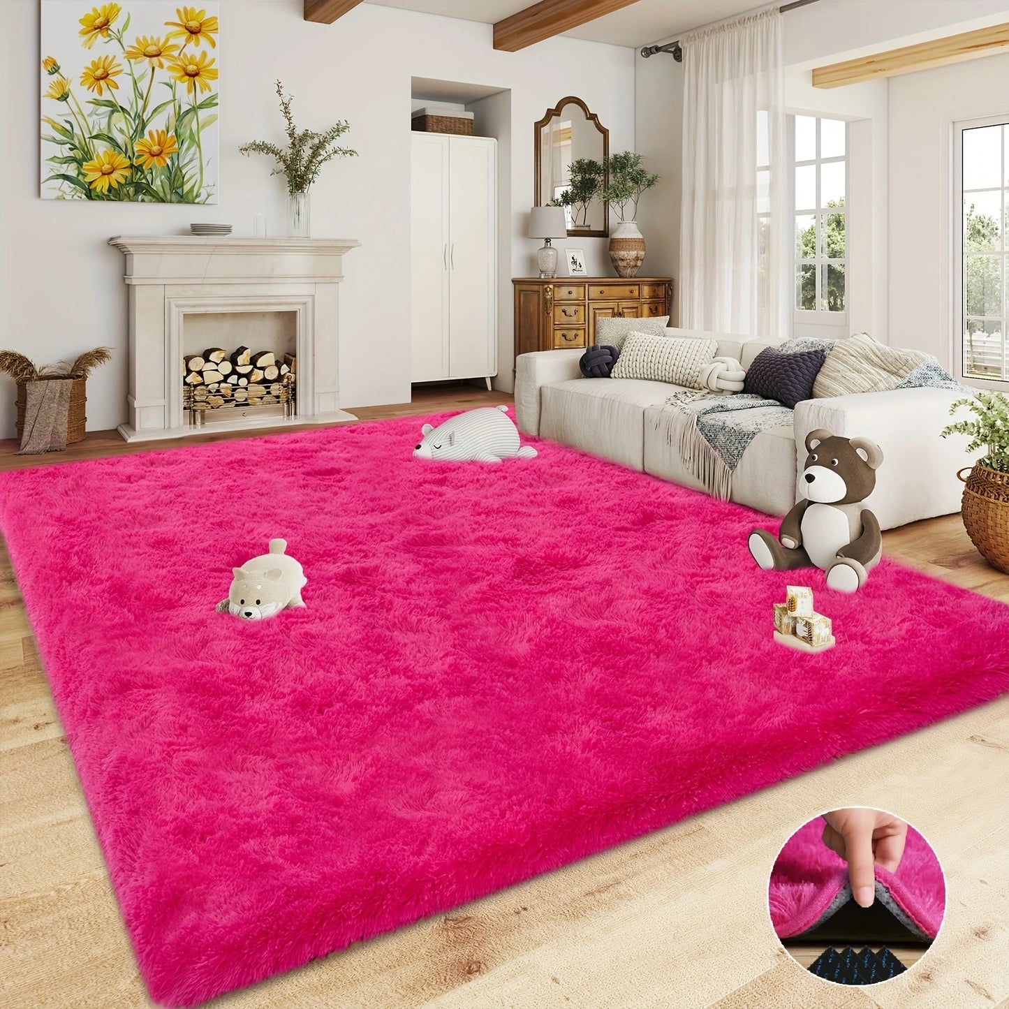 Noned Soft Shaggy Non Slip Rug for Living Room Bedroom Nursery Luxury Plush Carpet Includes Four Rug Stickers