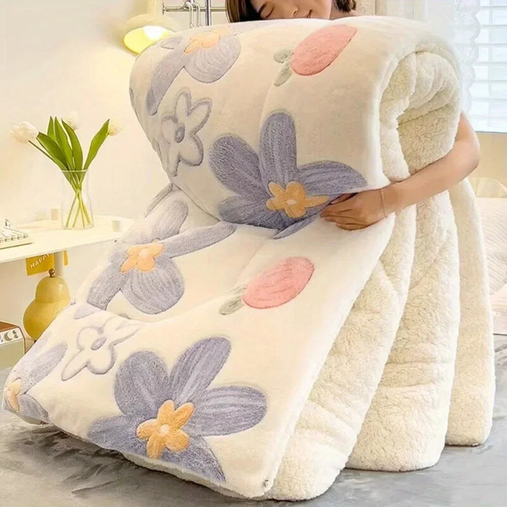 NONECN All-Season Thickened Lam b Wool Sherpa Quilt Set 3-Piece