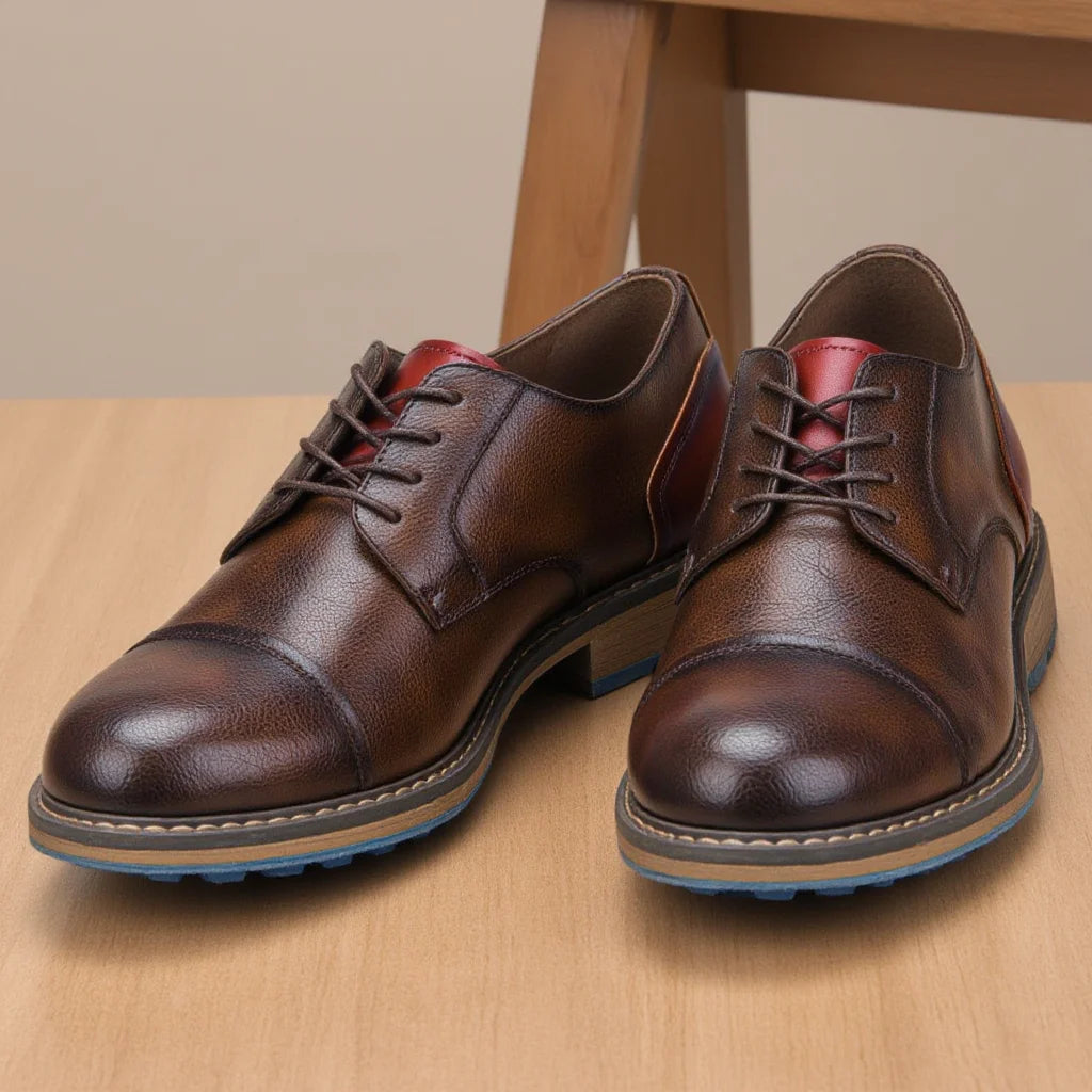 Hecrafted Retro Derby Shoes For Men Leather Casual Footwear