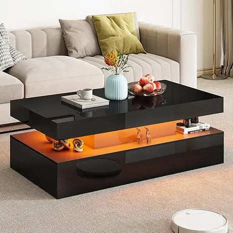LED Coffee Table With Open Storage Modern Two-Tier Design