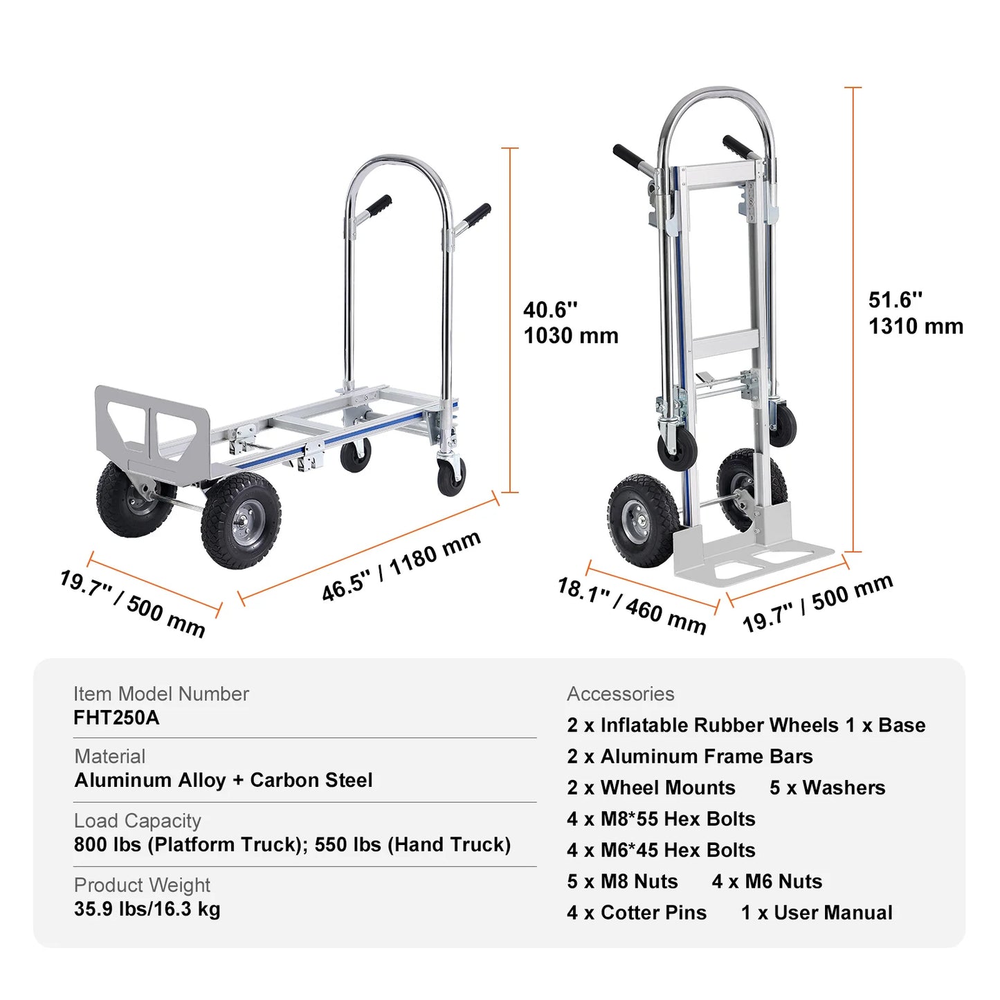 SucceBuy Folding Hand Truck Aluminum Heavy Duty Industrial Collapsible Dolly Cart for Transport Moving in Warehouse Supermarket