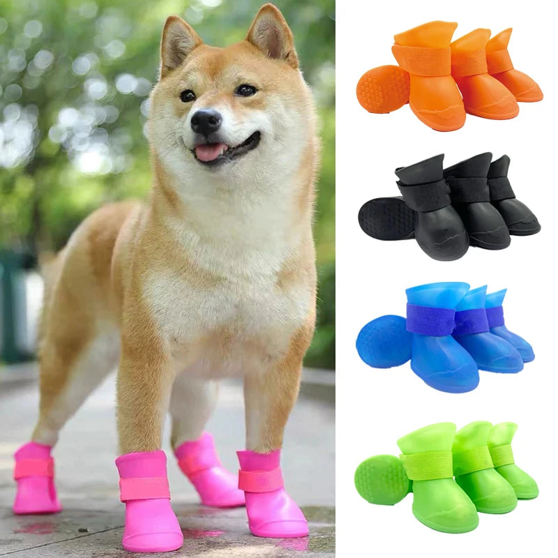 Waterproof Rain Shoes For Dogs And Cats Anti Slip Rubber Boots 4 Pack