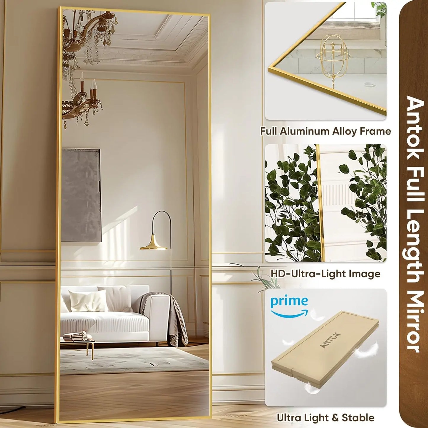 Antok Floor Mirror With Stand For Bedroom Living Room Cloakroom