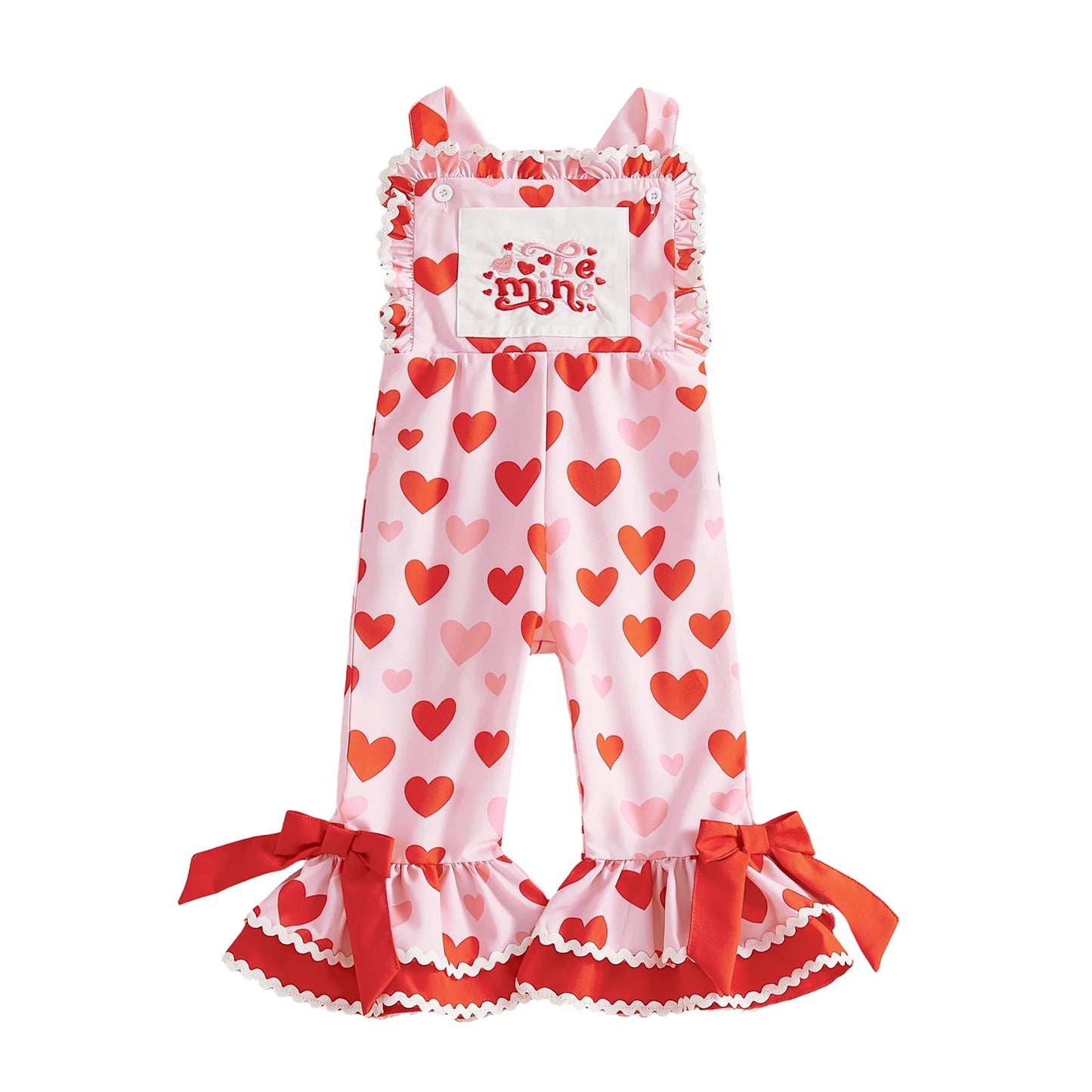 Girls Bowknot Flare Pants With Heart Print For Valentine Day Casual Daily Wear Outfit