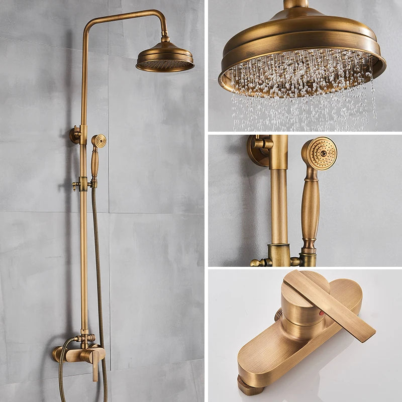 SAFLIHCAR Brushed Antique Brass SpaQuality ShowerFaucetSystem WallMounted DualHandles PremiumGrade LifetimeWarranty