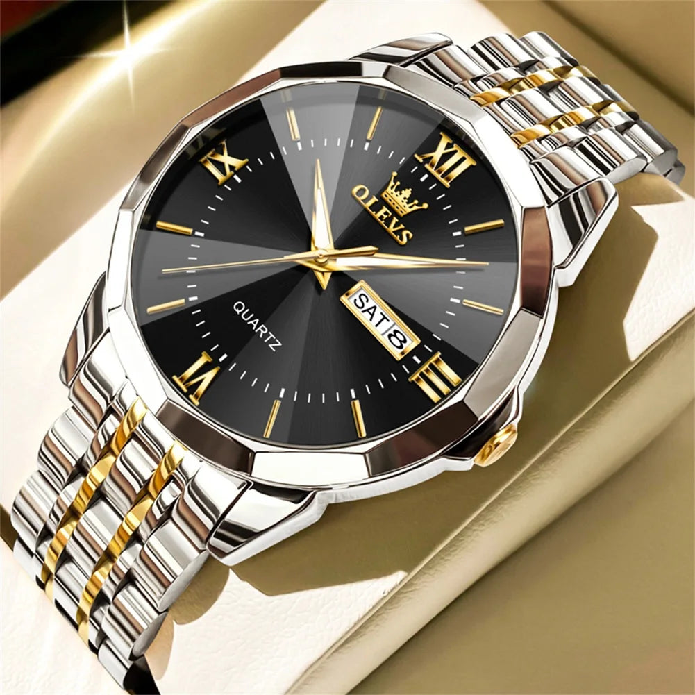 OLEVS Men's Watch Casual Quartz Stainless Steel Luminous Date