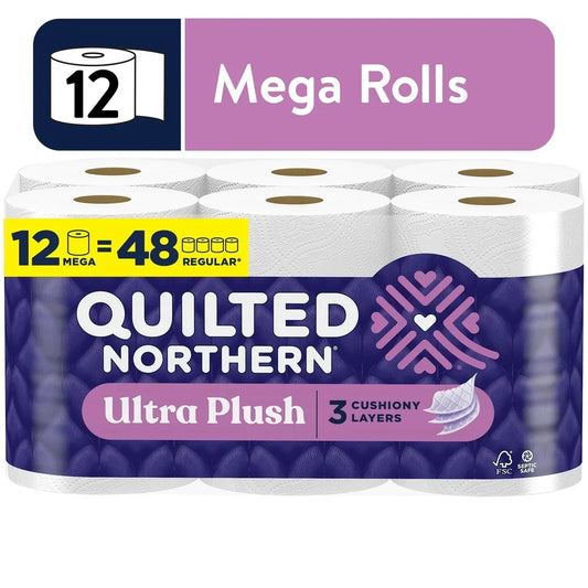 Ultra Plush 3-Ply Toilet Paper Bulk Pack 12 Mega Rolls Soft Absorbent Lint Free Septic Safe
