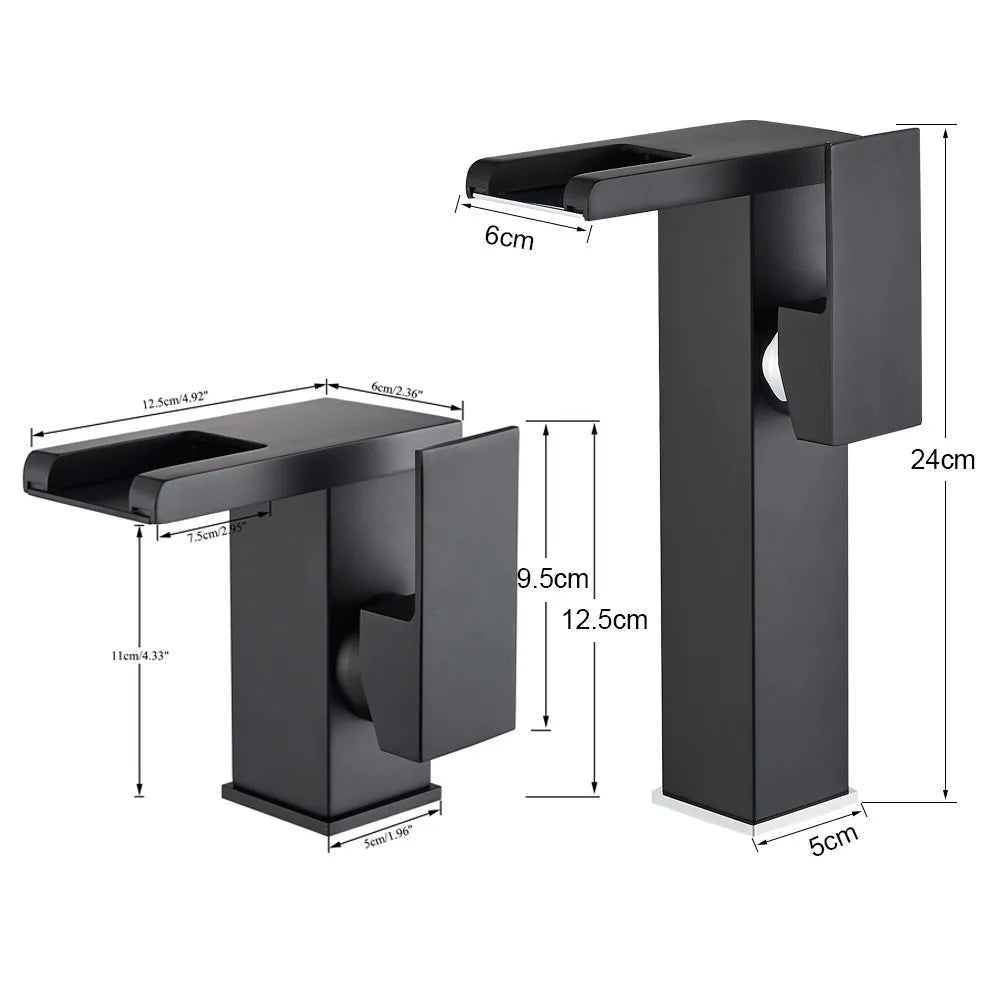 Rozin LED Bathroom Basin Faucet Waterfall Hot Cold Deck Mounted