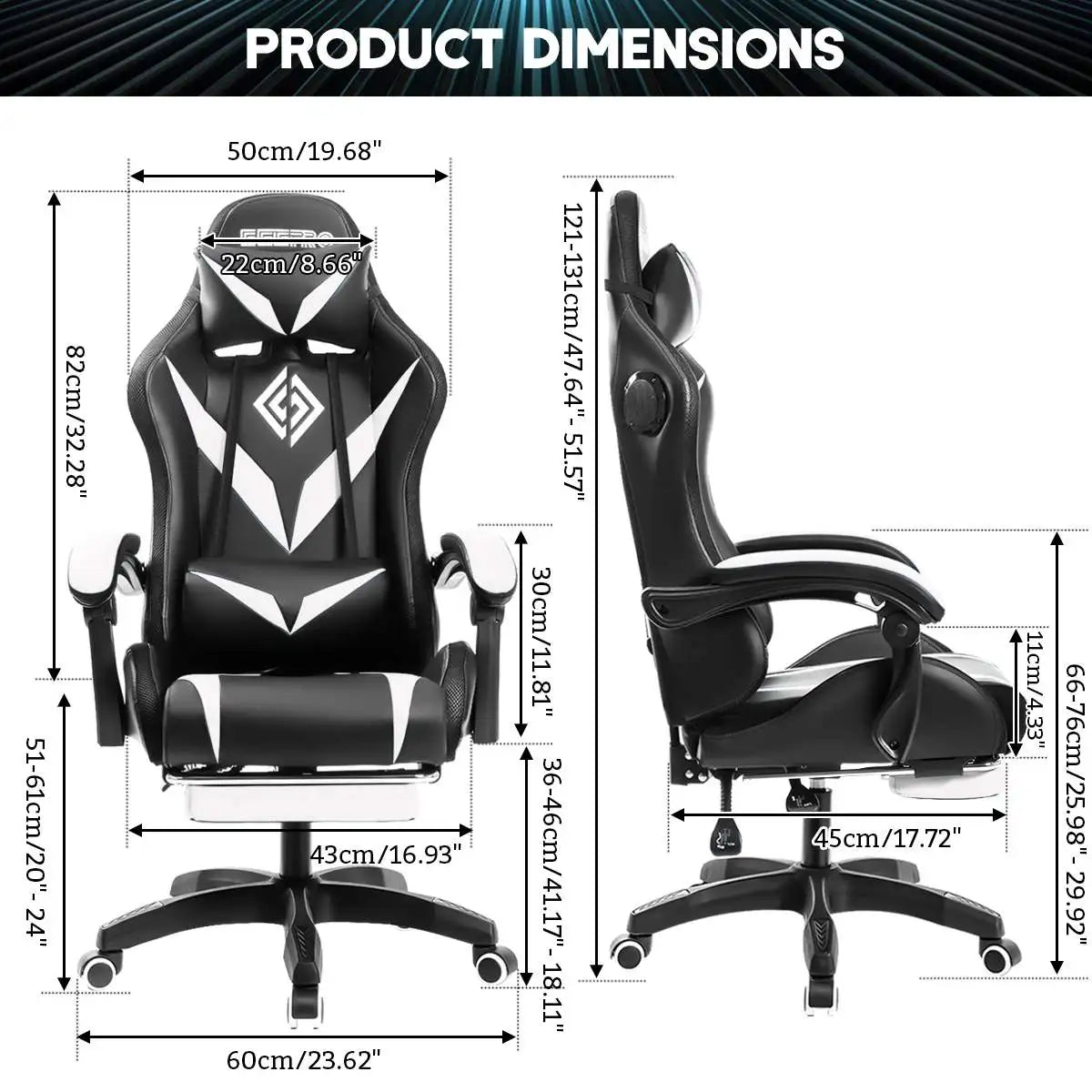 Hommpa Gaming Chair With RGB Light Bluetooth Speaker Ergonomic