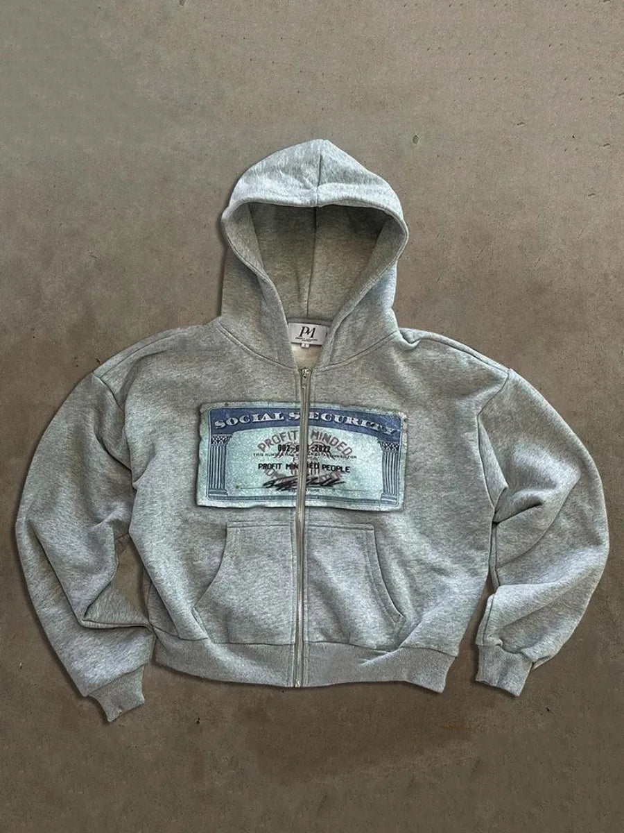 Personalized Street Banknote Pattern Printed Hoodie Men's And Women's Same Loose Hooded Zipper Sweater Men's Top