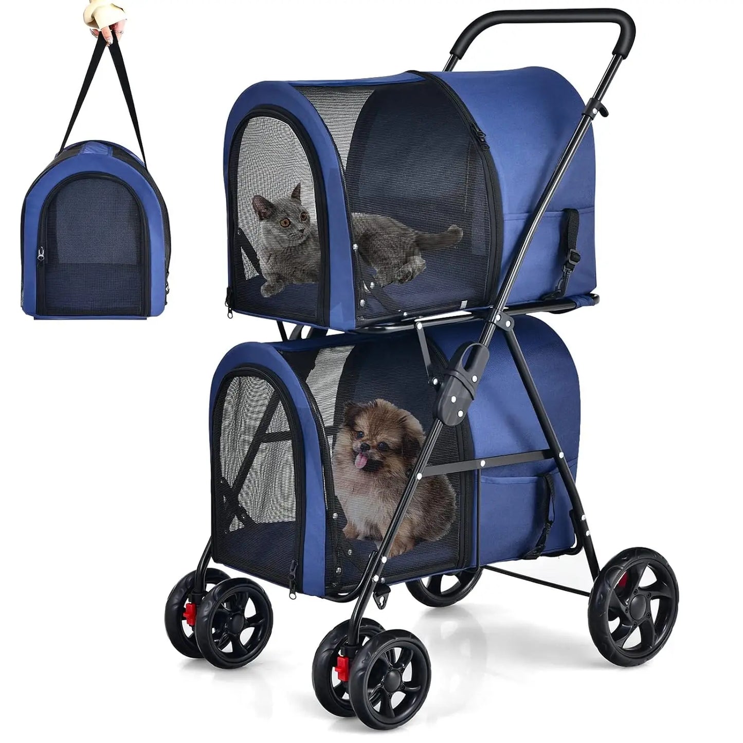 XMSJ Giantex Double Pet Stroller With Detachable Carrier Bags