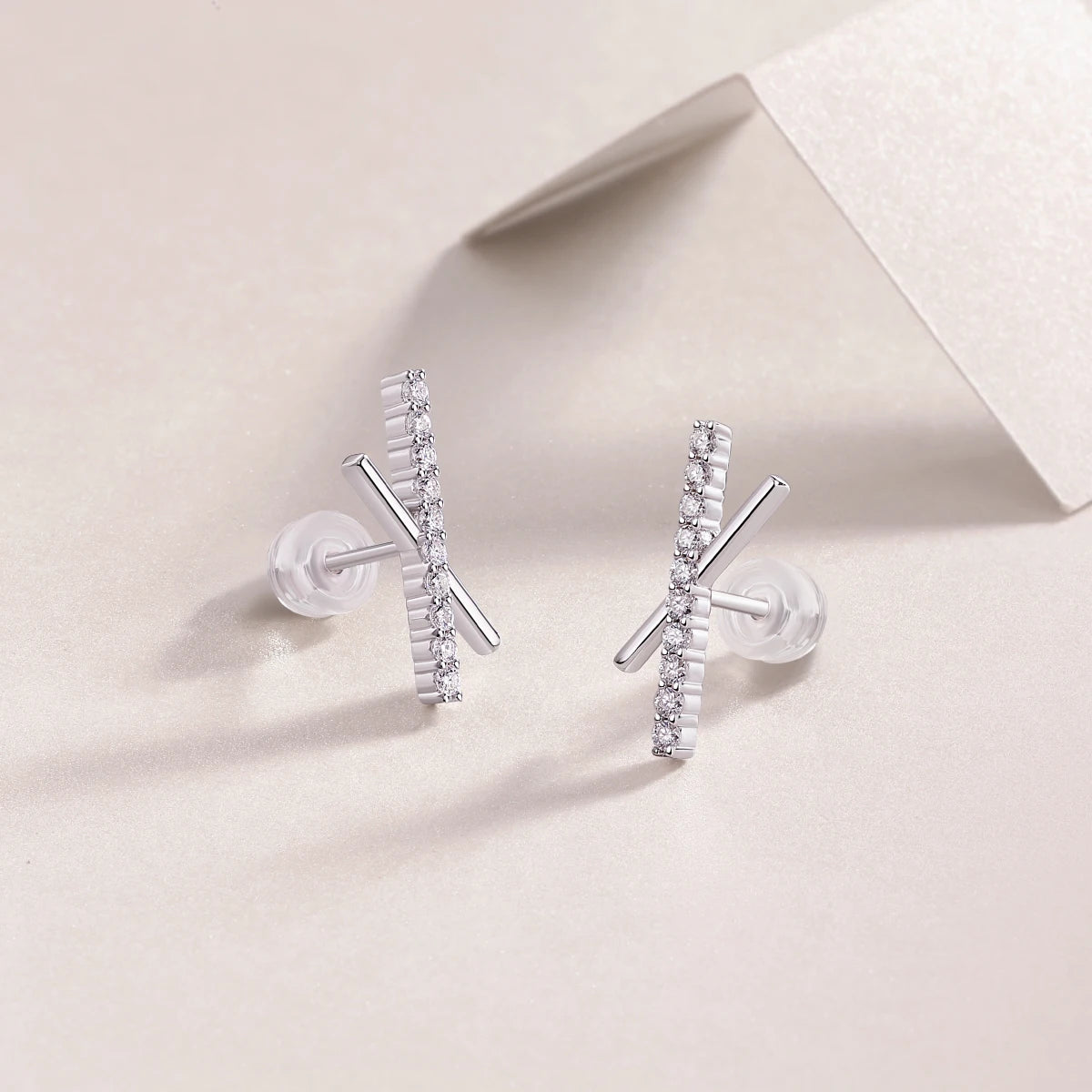 Moissanite Cross Bar Stud Earrings 925 Sterling Silver Gold Plated