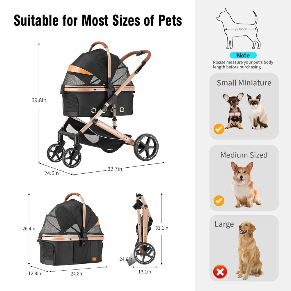 Tificy 4-In-1 Pet Stroller With Detachable Carrier For Travel