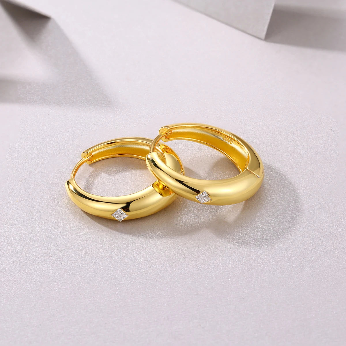 JIUZUAN Gold Hoop Earrings 925 Sterling Silver CZ Accent