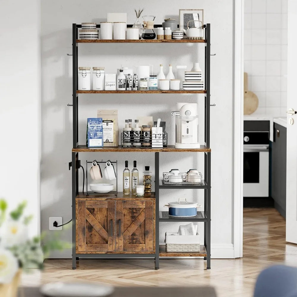 Bakers Rack With Storage Cabinet Microwave Stand For Kitchen