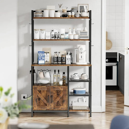 Bakers Rack With Storage Cabinet Microwave Stand For Kitchen