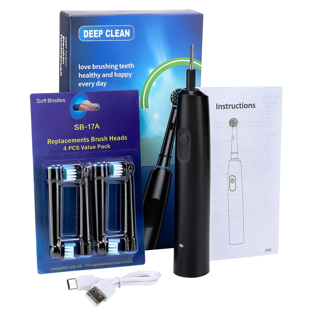 AFDEAL Premium Rotary Electric Toothbrush Rechargeable 4 Heads Multimode Cleaning
