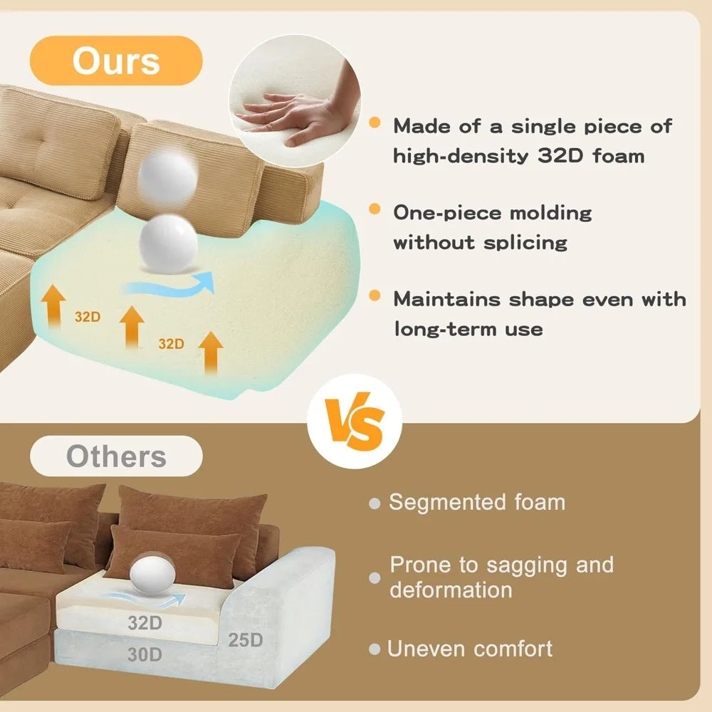 HUANZHUANG L Shaped Modular Sectional Sofa With Chaise For Living Room Comfortable Upholstered Deep Seating