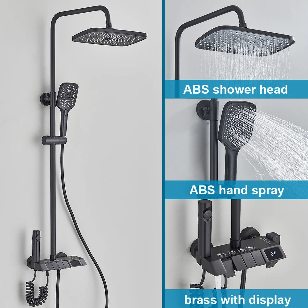 SAFLIHCAR Digital Display 4 Function Wall Mount Shower System Faucet Hot Cold Water
