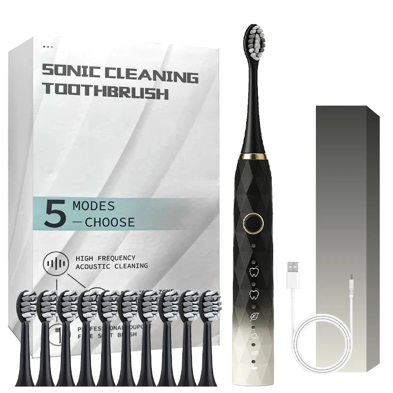 AdvancedElectric Rotary Toothbrush With Timer Usb Rechargeable Waterproof Ten Heads