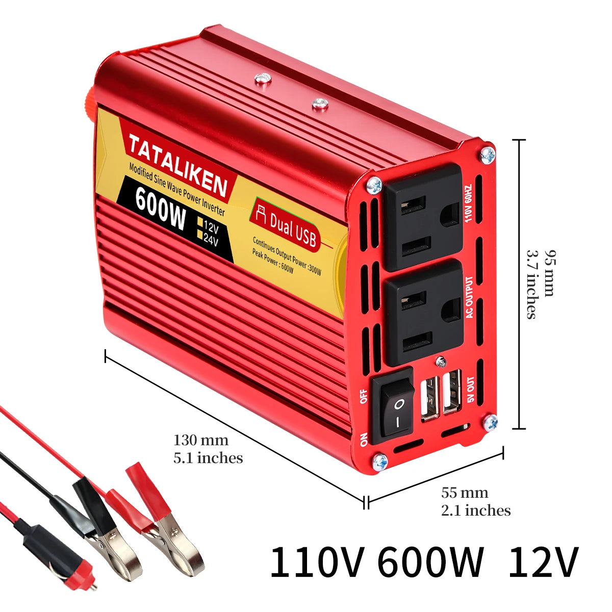Tataliken 600W-2500W Inverter 12V/24V To 110V 60Hz VehicleMounted Household OffGridReady