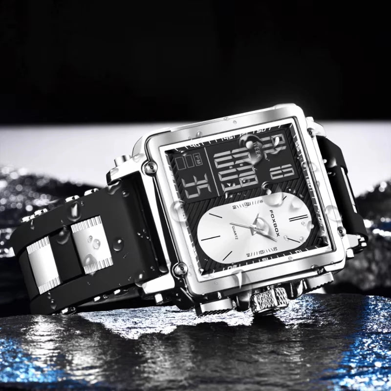 Foxbox Square Digital Quartz Mens Wristwatch Silicone Strap