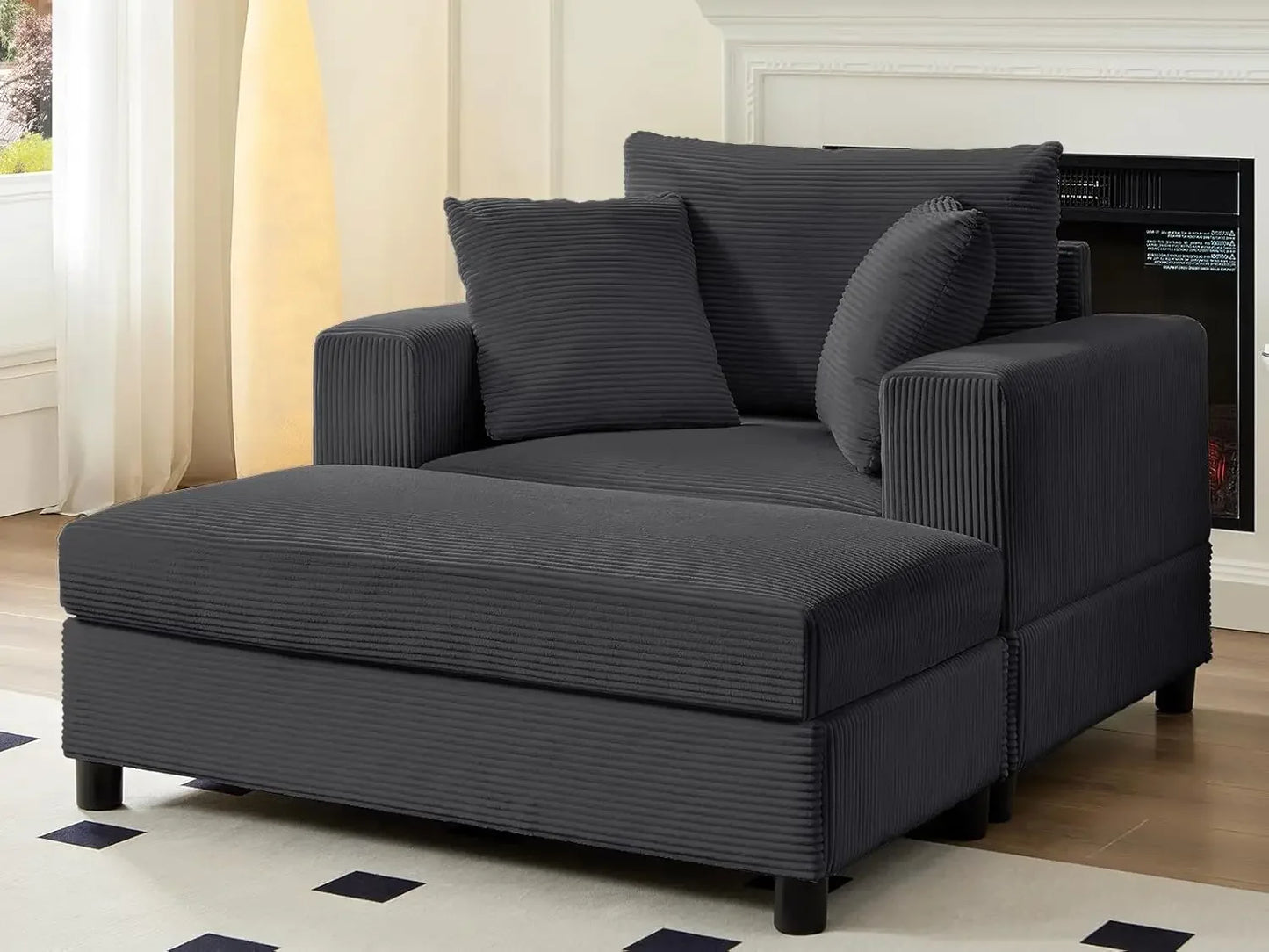 Corduroy Chaise Lounge With Ottoman And Pillows For Deep Seating Comfort Home Furniture