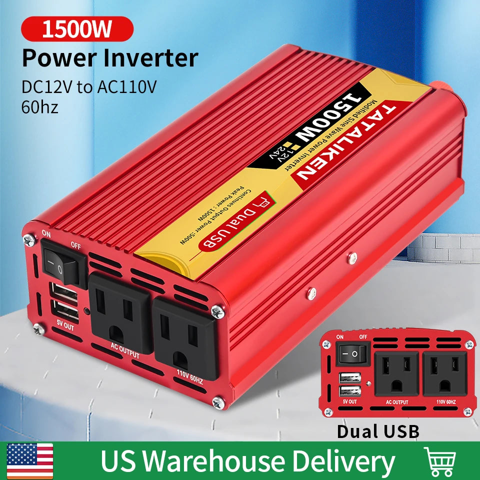 Tataliken 600W-2500W Inverter 12V/24V To 110V 60Hz VehicleMounted Household OffGridReady