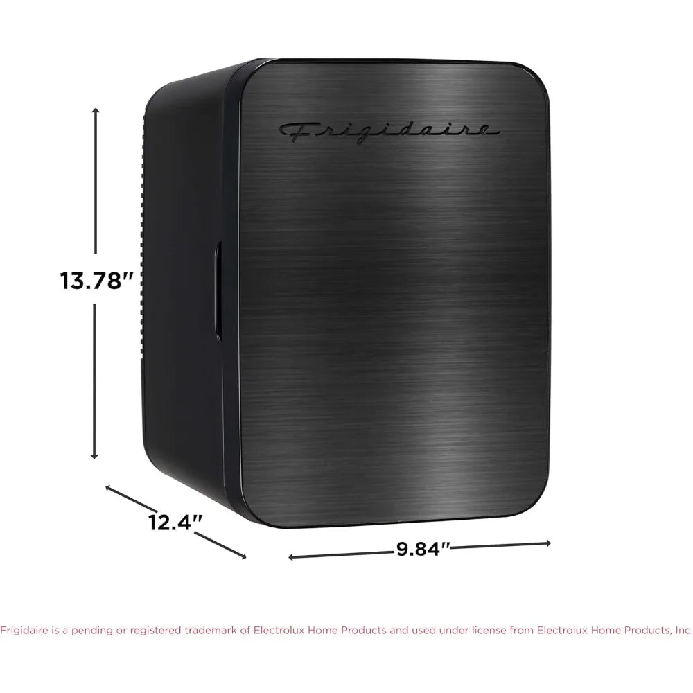 Mini Personal Fridge Cooler, Countertop, Holds Up to 10L/15 Cans, Brushed Black StainlRugged Design, Portable for Skincare