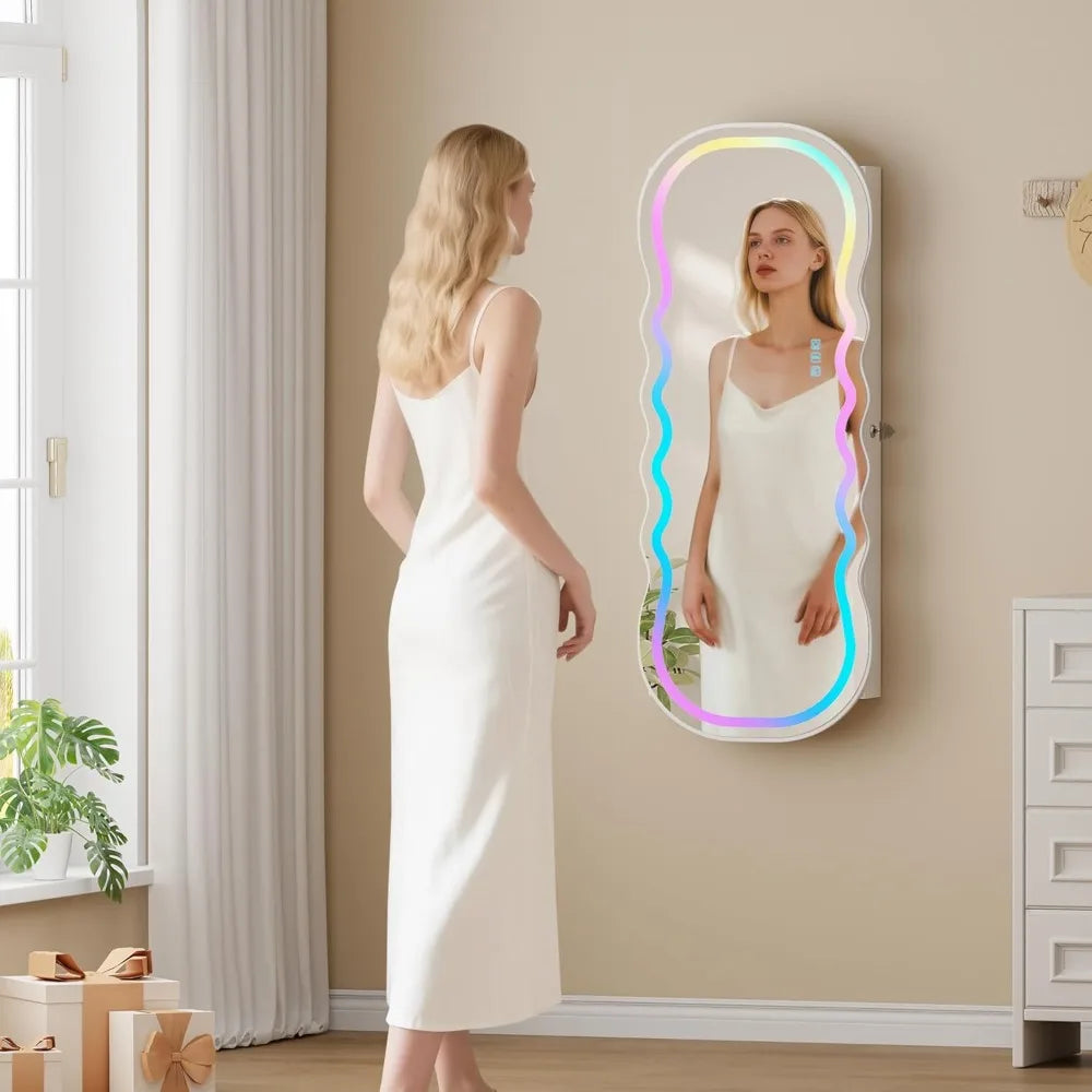 RGB Lighted Mirror Jewelry Cabinet Wall Or Door Mount Storage