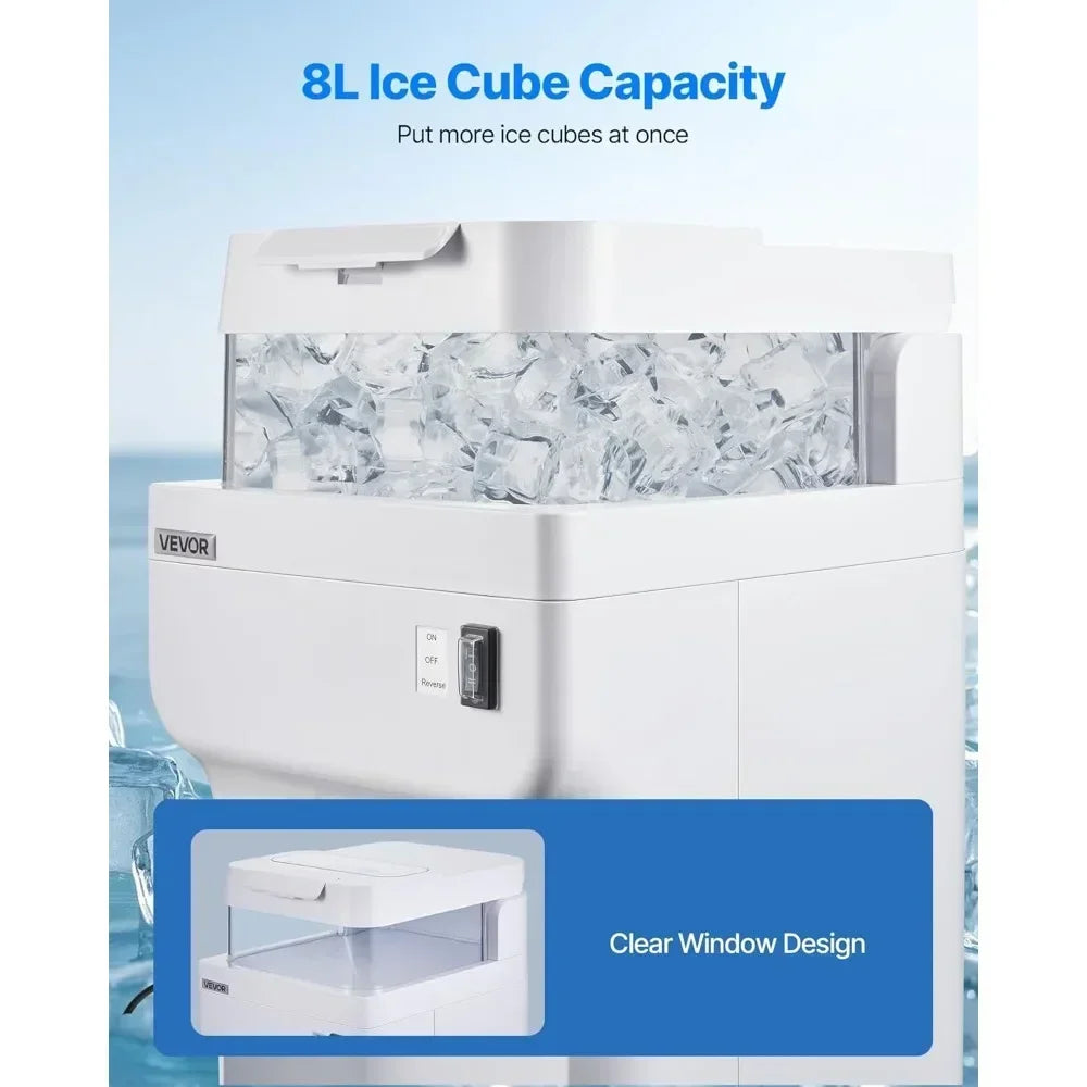 High-Capacity Electric Ice Shaver - 220 lbs/hr Snow Cone Maker with 8L Cube Bin, 350W, 1500RPM Compact Design