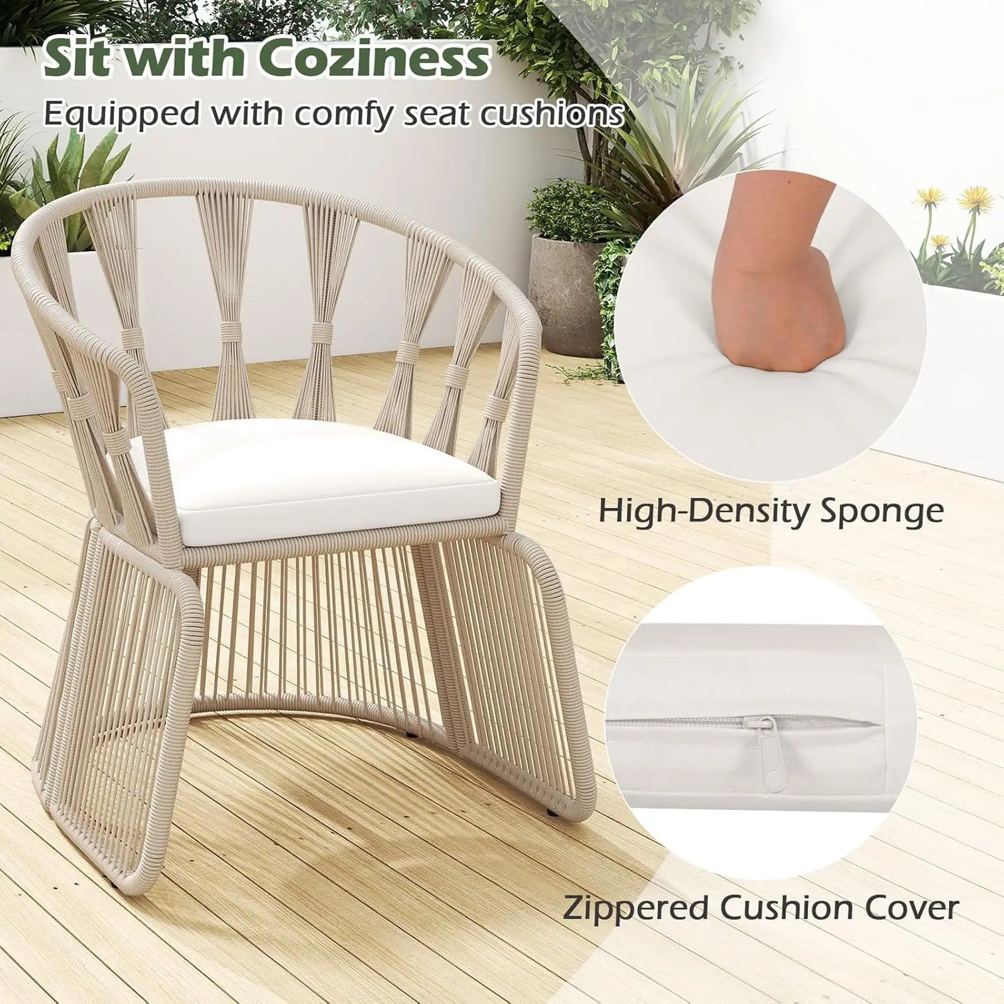 Outdoor 3 Piece Patio Chair Set With Rope Woven Cushions