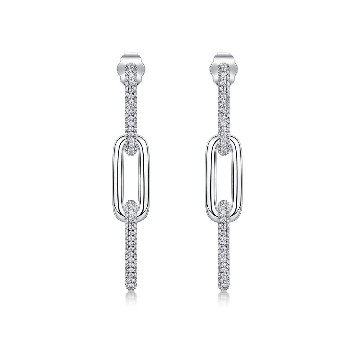 JIUZUAN Moissanite Link Drop Earrings 925 Sterling Silver