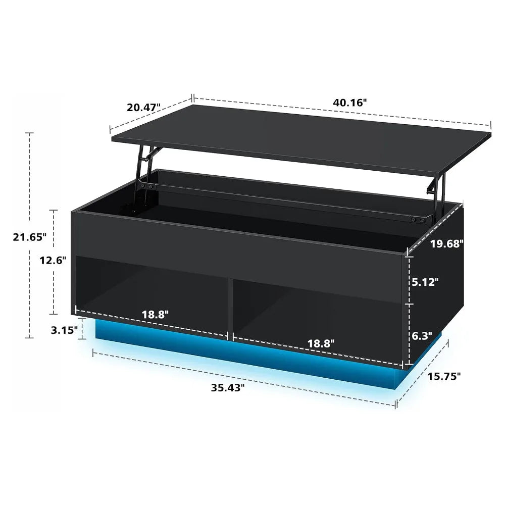 Hommpa Modern LED Coffee Table With Lift Top Storage