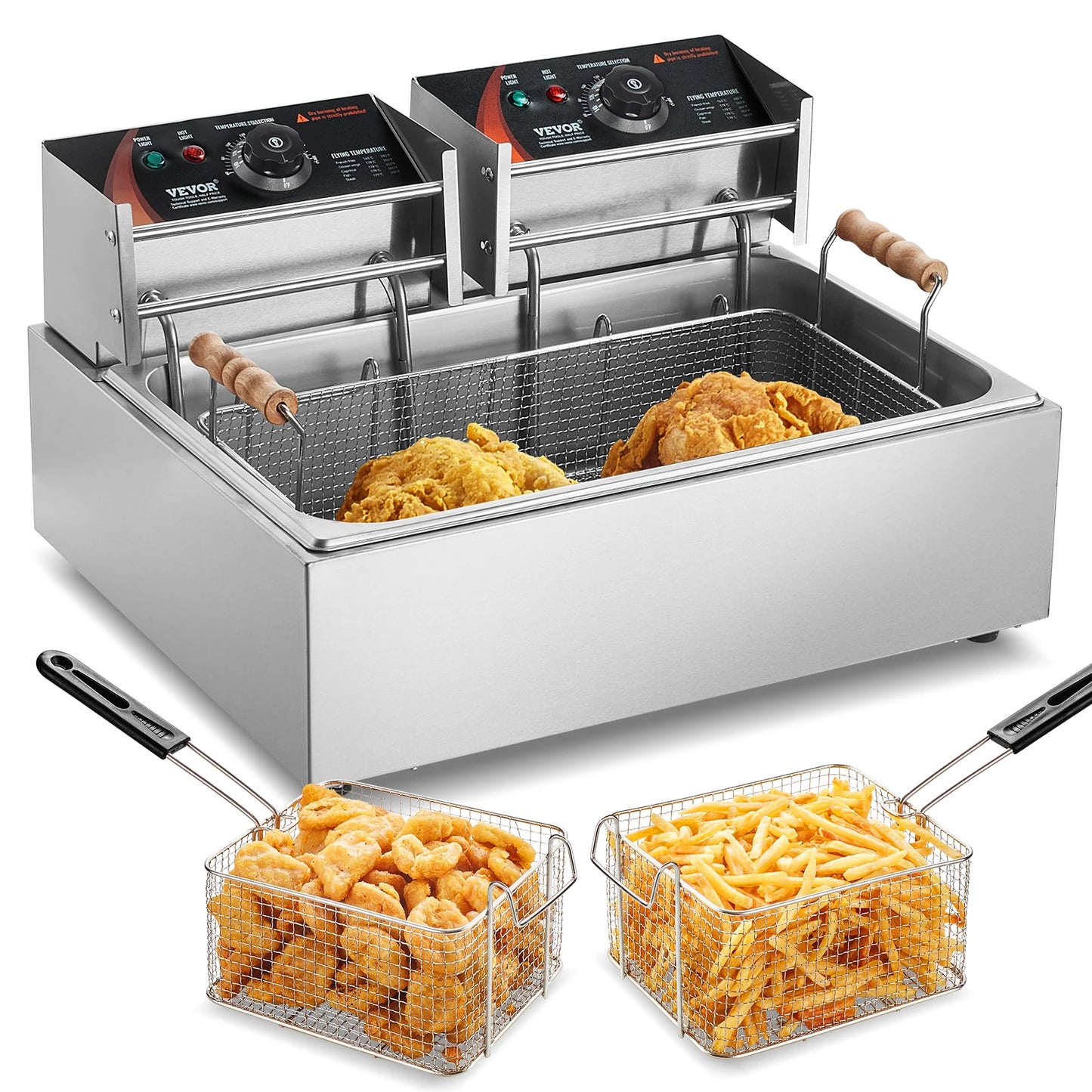 SucceBuy Commercial Deep Fryer 3000W Electric Turkey Fryer Large Capacity 18Qt / 17L Stainless Steel Countertop Single Oil Fryer