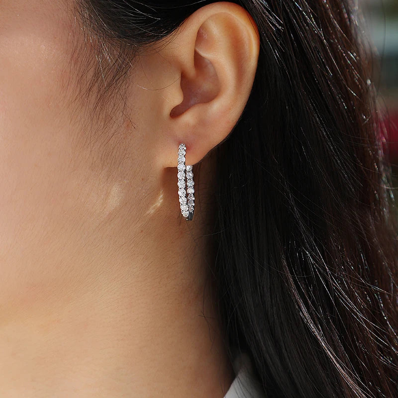 JIUZUAN Moissanite Hoop Earrings 925 Sterling Silver 18K Gold Plated