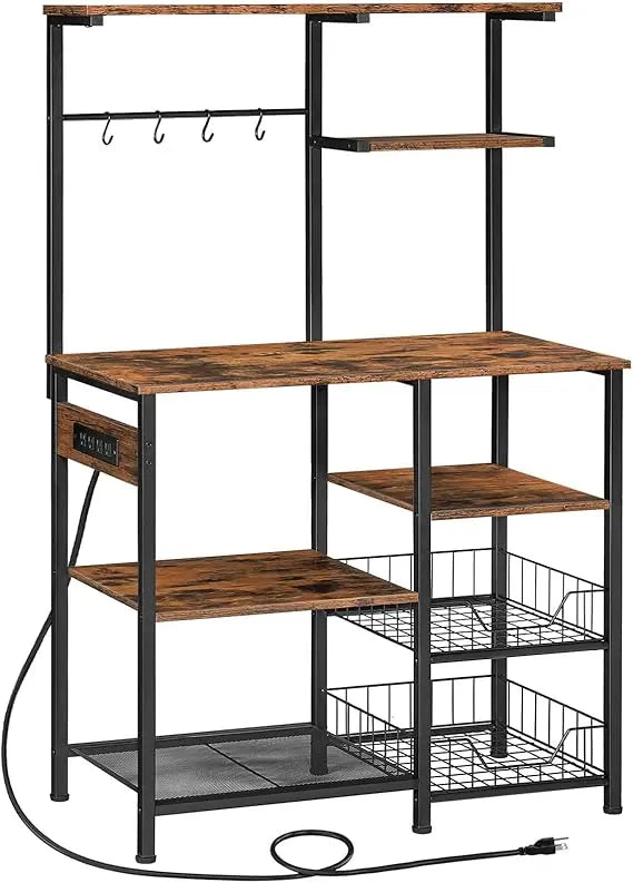 RBXC Bakers Rack With Power Outlets 6-Tier Microwave Stand