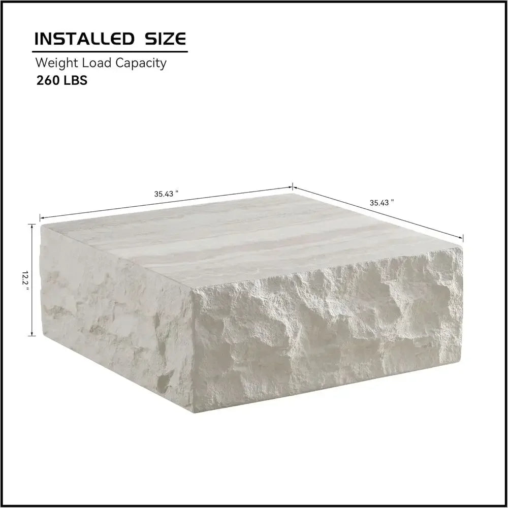 Travertine Patterned Square Coffee Table Modern Minimalist Living Room HiddenStorage