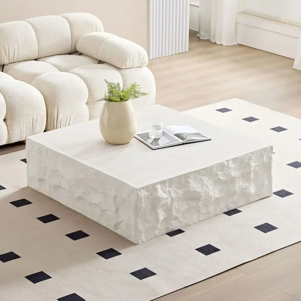 Travertine Patterned Square Coffee Table Modern Minimalist Living Room HiddenStorage