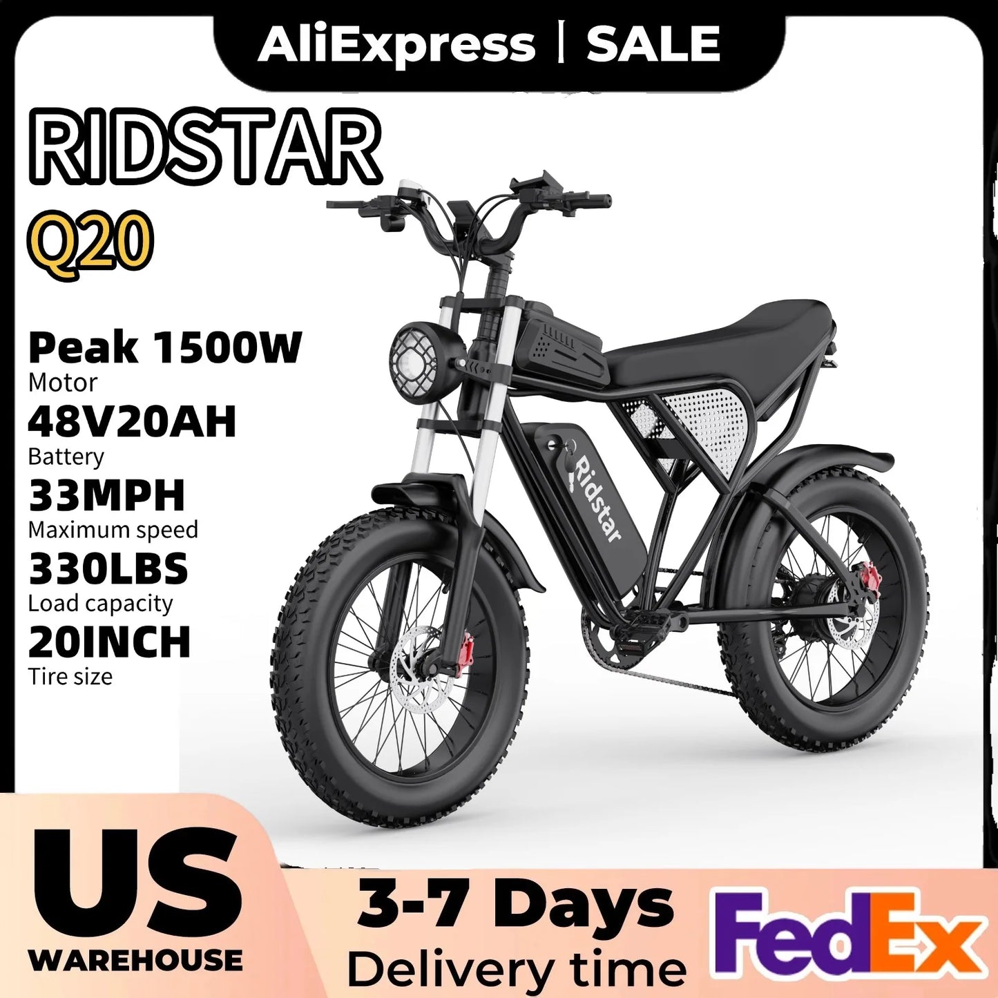 Ridstar Dual 1500 3000W 52V Fat Tire Electric Mountain Bike For Adults